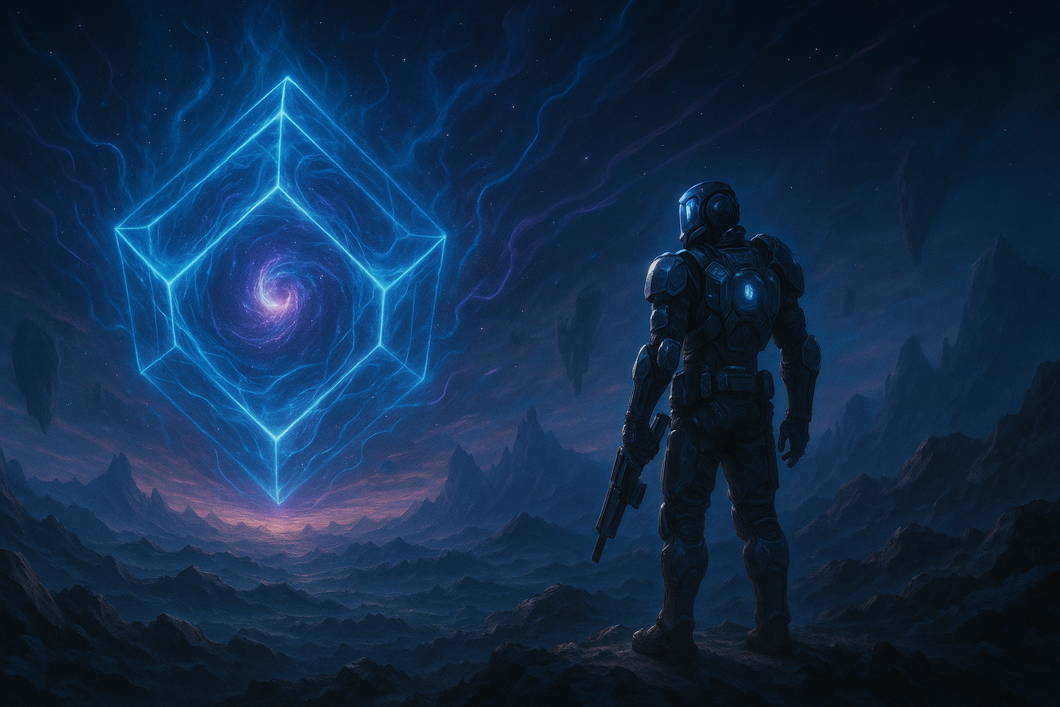 Sentinela de Aeon observando um portal dimensional